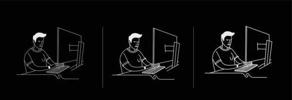 Freelance Man Working His Desk Laptop Computer Vector Illustration — Stock Vector
