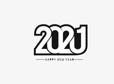 Mutlu yıllar 2021 Metin Tasarım Paterni, Vektör illüstrasyonu.