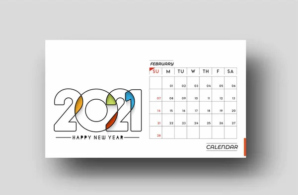 Happy New Year 2021 February Calendar New Year Holiday Design — Stock Vector