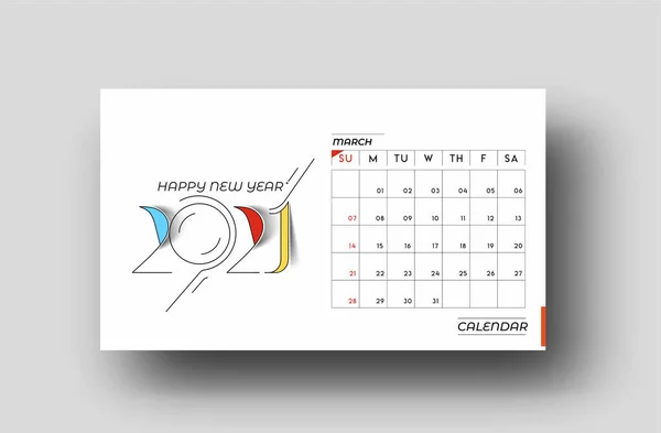 Feliz Año Nuevo 2021 Marzo Calendario Año Nuevo Elementos Diseño — Archivo Imágenes Vectoriales