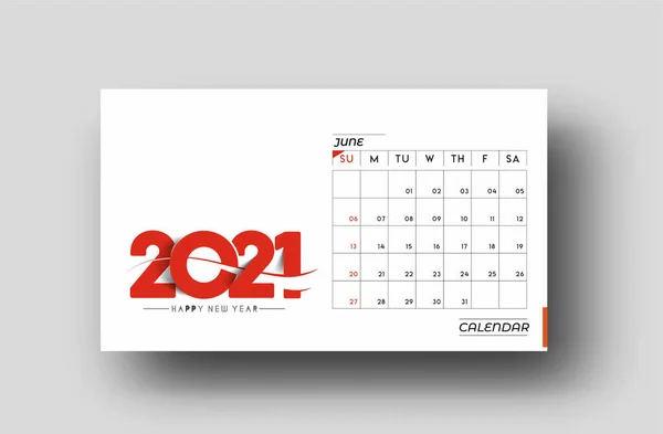 Šťastný Nový Rok 2021 Červen Kalendář Nový Rok Prázdnin Designové — Stockový vektor