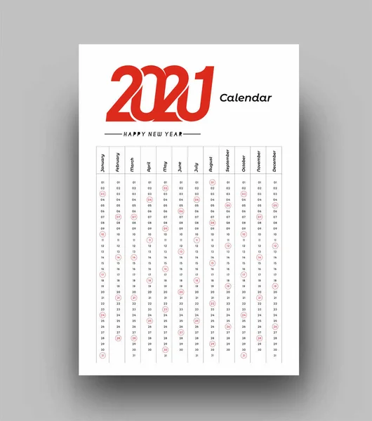 Feliz Año Nuevo 2021 Calendario Año Nuevo Elementos Diseño Navideño — Archivo Imágenes Vectoriales