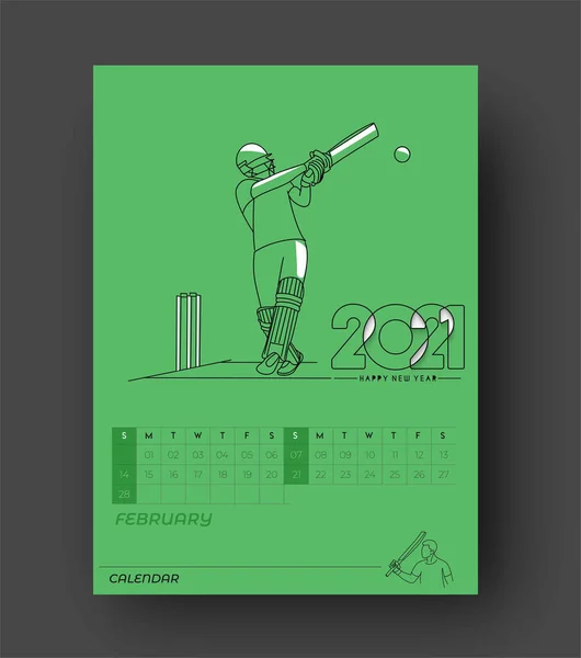 Frohes Neues Jahr 2021 Calendar Cricket Poster Event Neues Jahr — Stockvektor