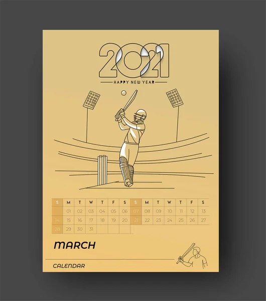 Bonne Année 2021 Calendrier Affiche Cricket Événement Nouvel Éléments Conception — Image vectorielle
