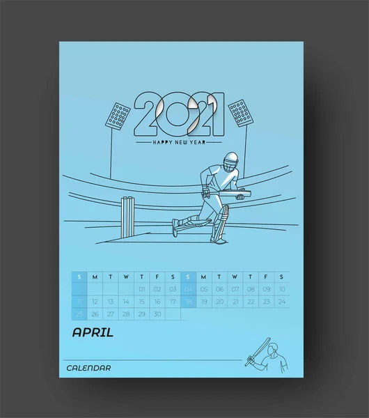 Feliz Año Nuevo 2021 Calendario Cricket Poster Event Año Nuevo — Archivo Imágenes Vectoriales