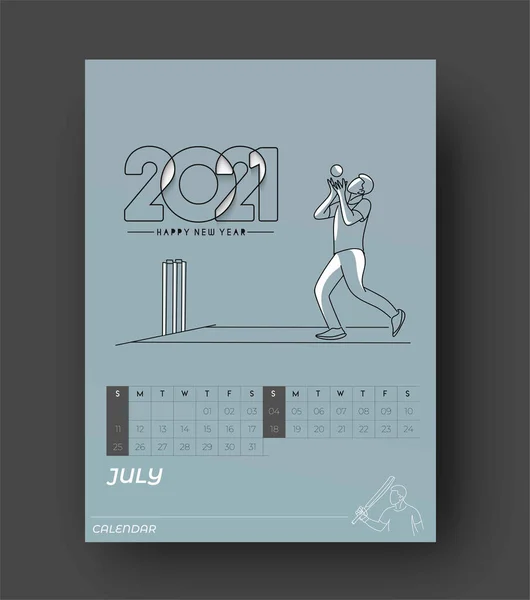 Frohes Neues Jahr 2021 Calendar Cricket Poster Event Neues Jahr — Stockvektor