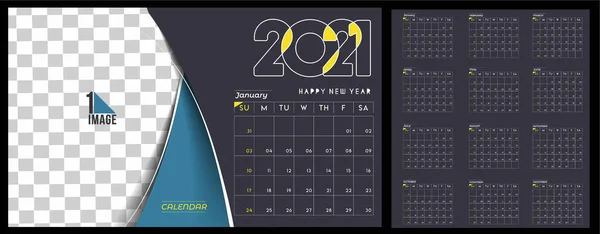 Szczęśliwego Nowego Roku 2021 Kalendarz Nowy Rok Elementy Projektu Wakacje — Wektor stockowy