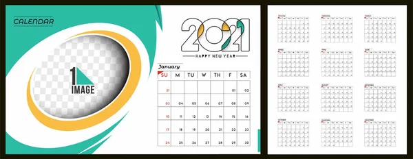 Gelukkig Nieuwjaar 2021 Kalender Nieuwjaar Vakantie Design Elementen Voor Vakantiekaarten — Stockvector