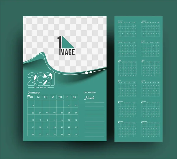 Felice Anno Nuovo 2021 Calendario Capodanno Elementi Design Vacanze Biglietti — Vettoriale Stock