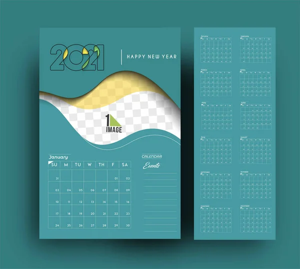 Šťastný Nový Rok 2021 Kalendář Nový Rok Prvky Prázdninového Designu — Stockový vektor