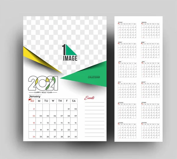 Feliz Año Nuevo 2021 Calendario Año Nuevo Elementos Diseño Navideño — Archivo Imágenes Vectoriales