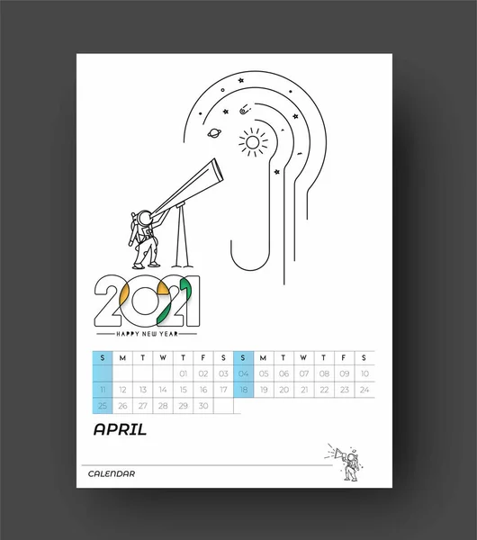 Feliz Año Nuevo 2021 Calendario Con Elementos Diseño Astronauta Para — Archivo Imágenes Vectoriales