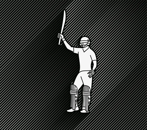 Concept Batsman Jouer Cricket Soulève Batte Après Avoir Marqué Siècle — Image vectorielle