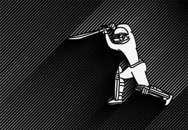 Batsman 'ın Kriket Oynaması Konsepti - Şampiyonluk, Çizgi Sanat Tasarımı Vektörü İllüstrasyonu.