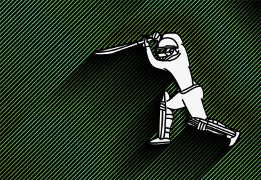 Batsman 'ın Kriket Oynaması Konsepti - Şampiyonluk, Çizgi Sanat Tasarımı Vektörü İllüstrasyonu.