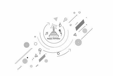 Doğum günü pastası ikonu vektör illüstrasyonu. Mutlu yıllar mesajı at. Doğum günü kutlaması için mumlarla pasta..