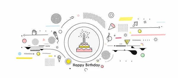 誕生日ケーキのアイコンのベクトルイラスト 誕生日おめでとう ろうそくと誕生日のお祝いのケーキ — ストックベクタ