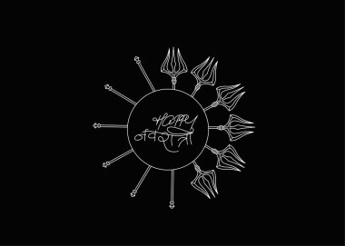 Hindu Festivali için Mutlu Durga Puja Hintçe metin Shubh Navratri, El Çizimi Sanat Vektörü illüstrasyonu.