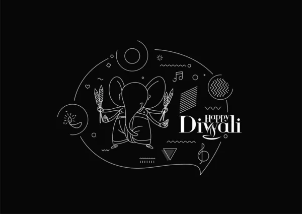 Diwali Hindu Festival Welcome Card Hand Drawn Line Art Vector — стоковий вектор