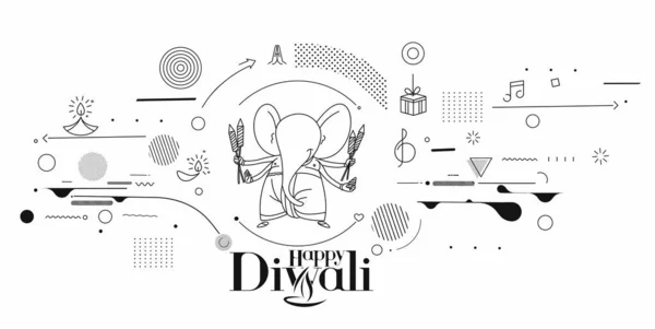 Diwali Hindu Festival Cartão Saudação Mão Desenhada Linha Arte Vector —  Vetores de Stock