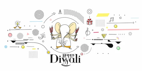 Diwali Hindu Festival Greeting Card Hand Drawn Line Art Vector — 스톡 벡터