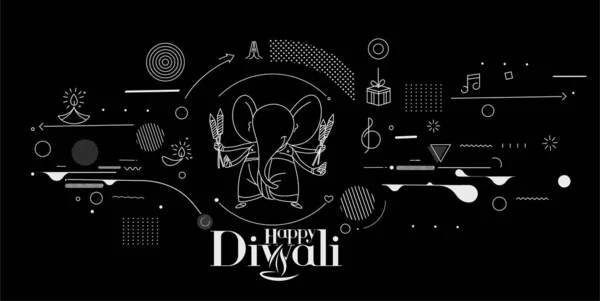 Diwali Hindu Festival Welcome Card Hand Drawn Line Art Vector — стоковий вектор