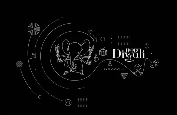 Tarjeta Felicitación Del Festival Hindú Diwali Ilustración Vectorial Arte Línea — Archivo Imágenes Vectoriales