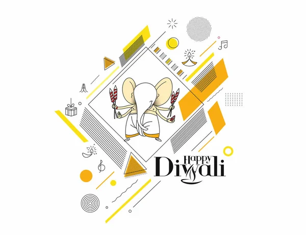 Diwali Hindoe Festival Wenskaart Hand Getrokken Lijn Kunst Vector Illustratie — Stockvector