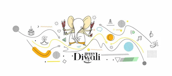 Diwali Hindu Festival Gratulationskort Hand Drawn Linje Konst Vektor Illustration — Stock vektor