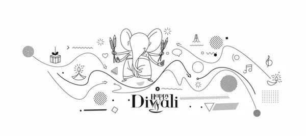 Diwali Hindu Festival Gratulationskort Hand Drawn Linje Konst Vektor Illustration — Stock vektor