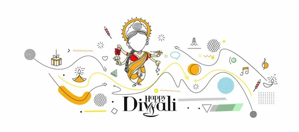 ディワリ ヒンズー祭グリーティングカード 手描き線画ベクトルイラスト — ストックベクタ