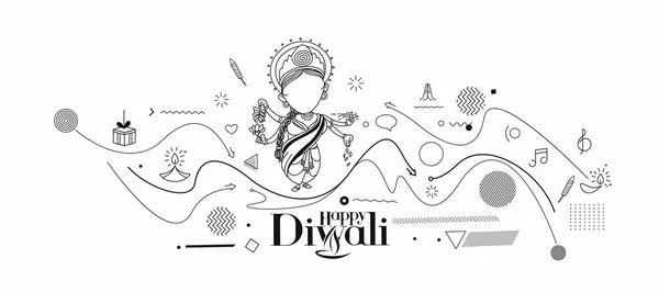 Diwali Hindu Fesztivál Üdvözlőlap Kézzel Rajzolt Vonal Művészet Vektor Illusztráció — Stock Vector