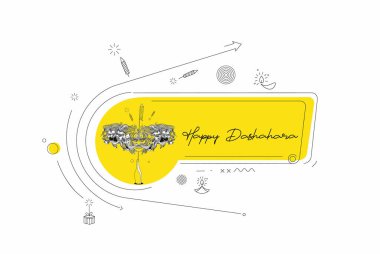 Ravana ile bir tencerede soyut roket fişekleri Mutlu Dussehra - Poster Sancak Vektör Tasarımı.