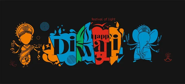 Diwali Hindu Festival Greeting Card Hand Drawn Line Art Vector — 스톡 벡터