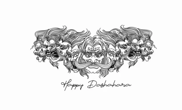 Celebración Dussehra Ravana Con Diez Cabezas Con Texto Feliz Dussehra — Vector de stock