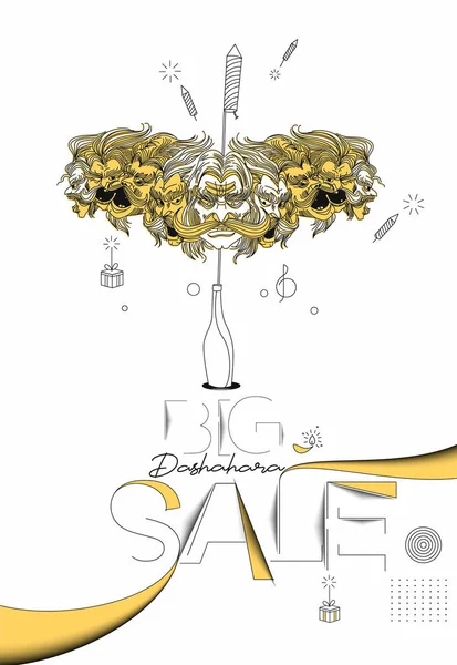 Ravana Dez Cabeças Com Texto Happy Dussehra Big Sale Abstrato —  Vetores de Stock