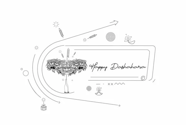 Абстрактні Ракетні Феєрверки Горщику Раваною Десять Голів Текстом Happy Dussehra — стоковий вектор