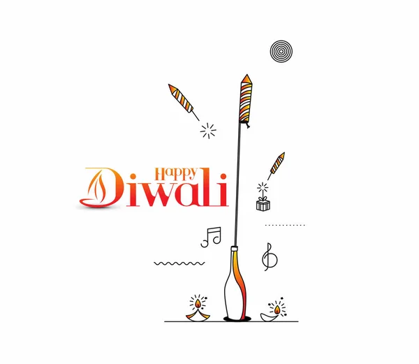 Rocket Κροτίδες Μια Κατσαρόλα Κείμενο Του Happy Diwali Ine Art — Διανυσματικό Αρχείο