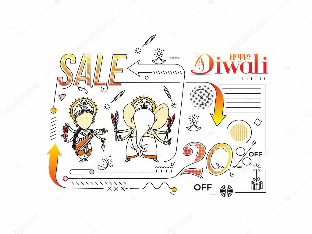 Diwali Hindu festival Poster, Abstract Flat 20% Sale Poster Banner Vector illustration.