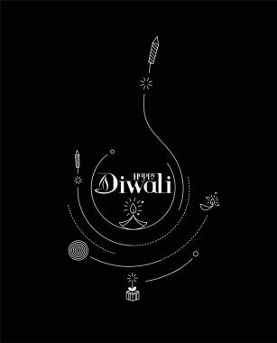 Roket havai fişek dizaynlı Mutlu Diwali metinleri. Poster Sancak Vektörü illüstrasyonu.