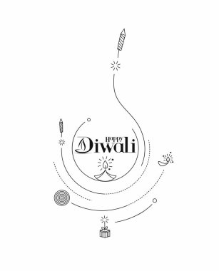 Roket havai fişek dizaynlı Mutlu Diwali metinleri. Poster Sancak Vektörü illüstrasyonu.