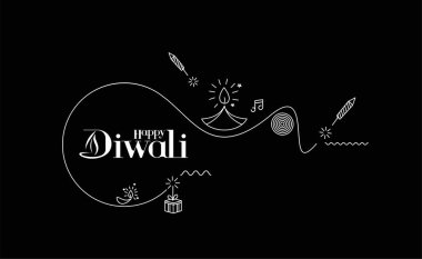 Roket havai fişek dizaynlı Mutlu Diwali metinleri. Poster Sancak Vektörü illüstrasyonu.