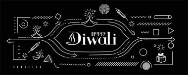 Roket havai fişek dizaynlı Mutlu Diwali metinleri. Poster Sancak Vektörü illüstrasyonu.