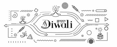 Roket havai fişek dizaynlı Mutlu Diwali metinleri. Poster Sancak Vektörü illüstrasyonu.