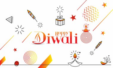 Roket havai fişek dizaynlı Mutlu Diwali metinleri. Poster Sancak Vektörü illüstrasyonu.