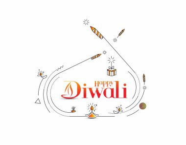 Roket havai fişek dizaynlı Mutlu Diwali metinleri. Poster Sancak Vektörü illüstrasyonu.