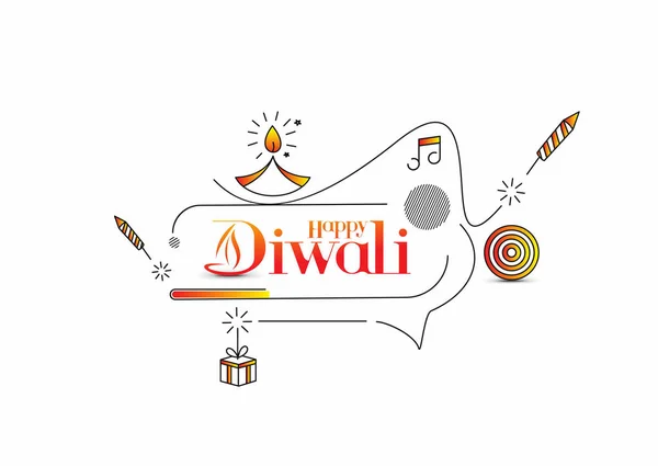 Happy Diwali Text Rocket Firerecrackers Design Векторная Иллюстрация Плаката — стоковый вектор