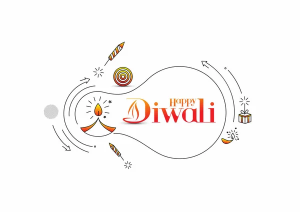 Texto Diwali Feliz Com Design Fogos Artifício Rocket Poster Banner —  Vetores de Stock