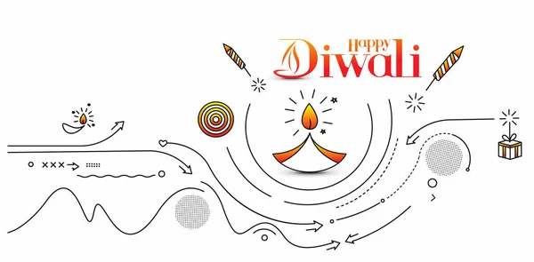 Happy Diwali Text Rocket Firerecrackers Design Векторная Иллюстрация Плаката — стоковый вектор