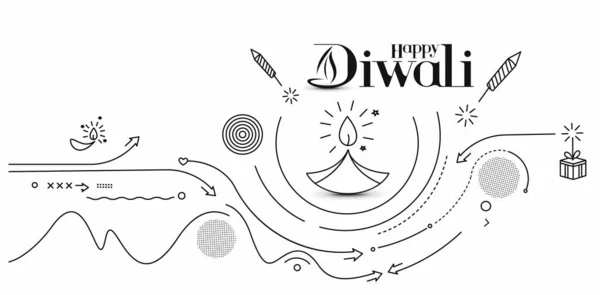 Boldog Diwali Szöveget Rakéta Petárdák Design Plakát Banner Vector Illusztráció — Stock Vector
